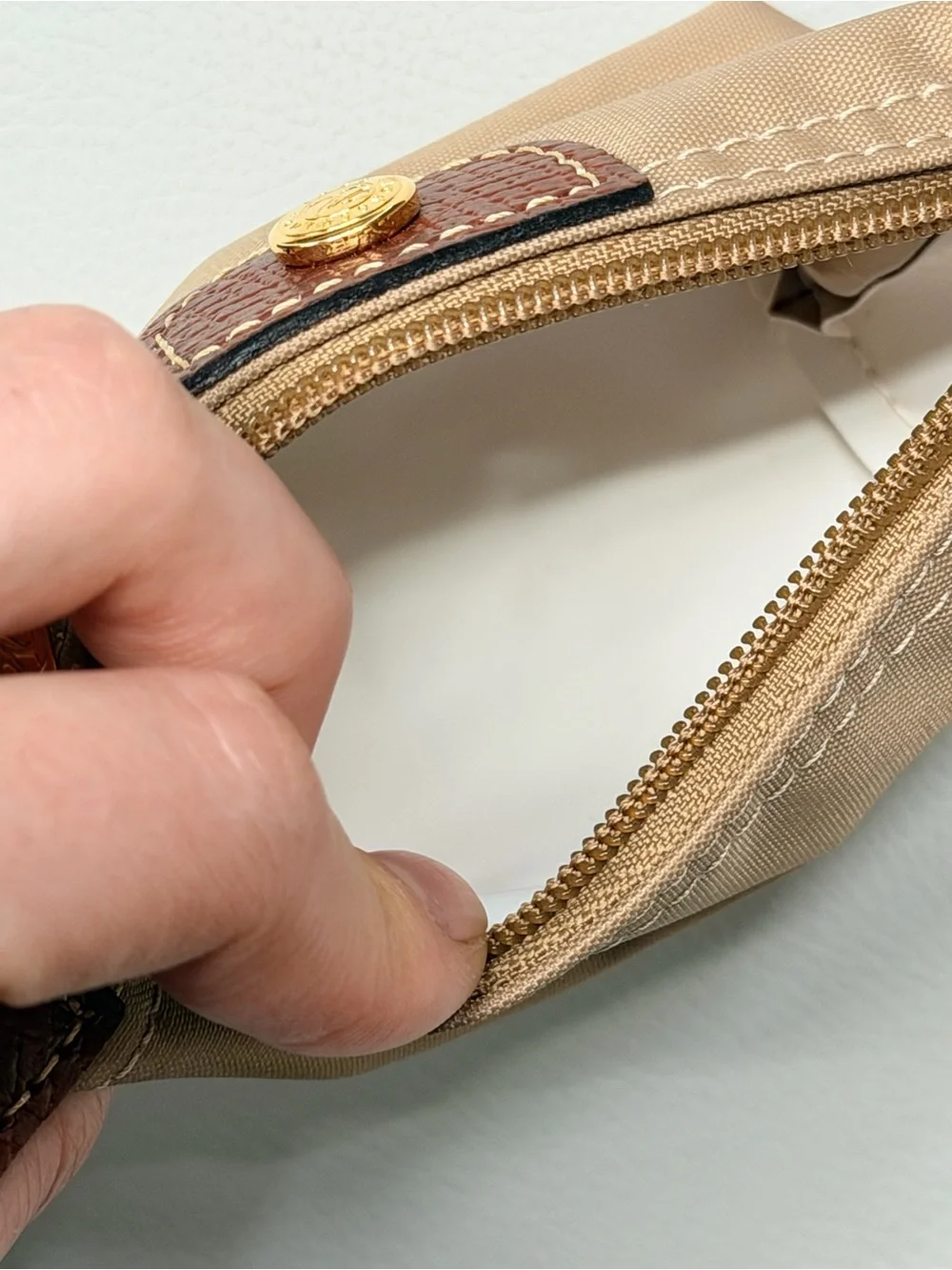 NWOT Longchamp Le Pliage Original Mini Pouch Coin Purse Beige Desert